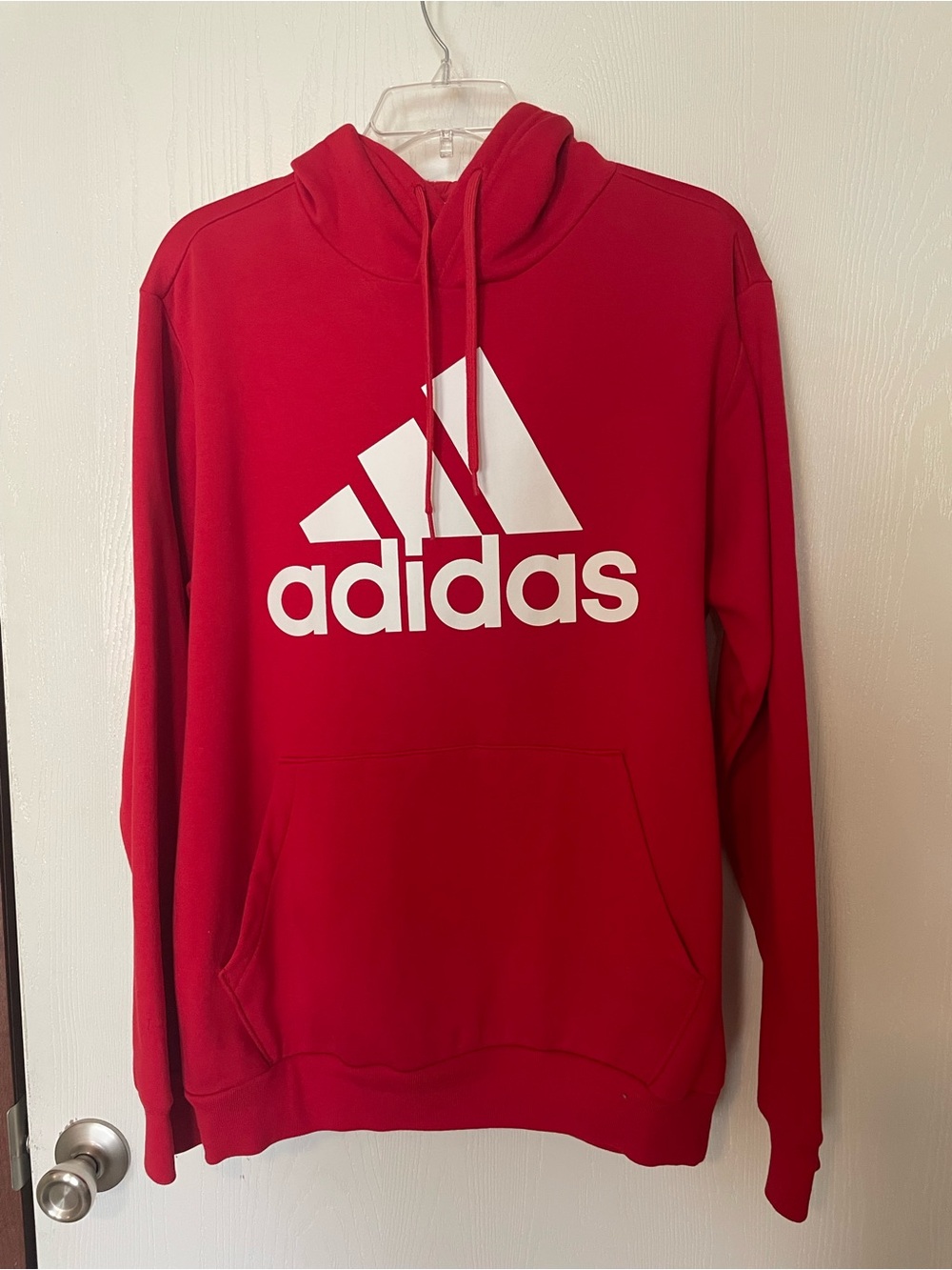 Adidas Red Essentials Big Logo Pullover Hoodie M